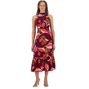 NWT Sam Edelman Hoyal Large Floral High Neck Dress 30F751-S4 Wine Multi Red 6